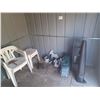 Image 1 : TWO PLASTIC PATIO CHAIRS, SIDE TABLES, ANIMAL SHAPED PLANTERS, THREE SMALL ANIMAL TRAPS, PARTIAL ROL