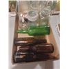 Image 2 : TWO FLATS OF GLASS BOTTLES AND JARS - VARIOUS SIZES AND COLOURS