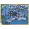 Image 1 : Large Framed Original Art on Canvas - Blue Composition, Signed by Kehau Kea '73, 48x36