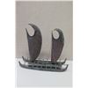 Image 8 : Metal Double-Hulled Outrigger Canoe w/ Double Sails, Approx. 27" Across, 22" Tall