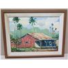 Image 1 : Framed Original Painting on Canvas, Old Hawaiian Home, Signed Okubo? 77 (29.5" x 23.5")