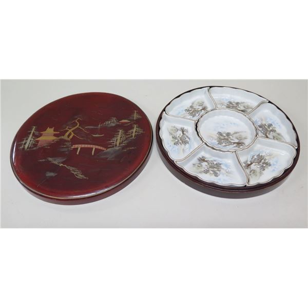 Japanese Glazed Porcelain Serveware Set w/ Lacquered Cover