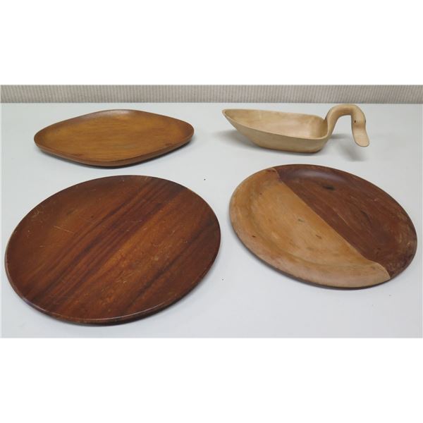 Wooden Duck Bowl & 3 Misc. Wooden Trays