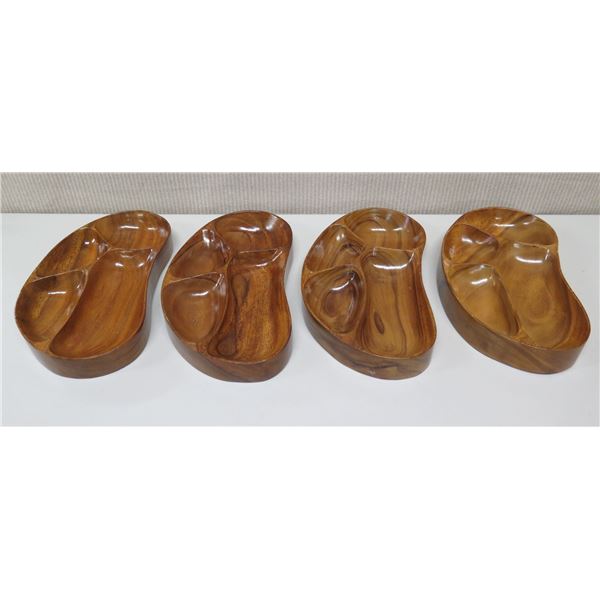 Qty 4 Kidney Shaped Sectioned Serving Trays, Marked "AKKK"