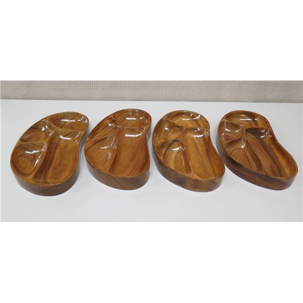 Qty 4 Kidney Shaped Sectioned Serving Dishes Signed "AKKK"