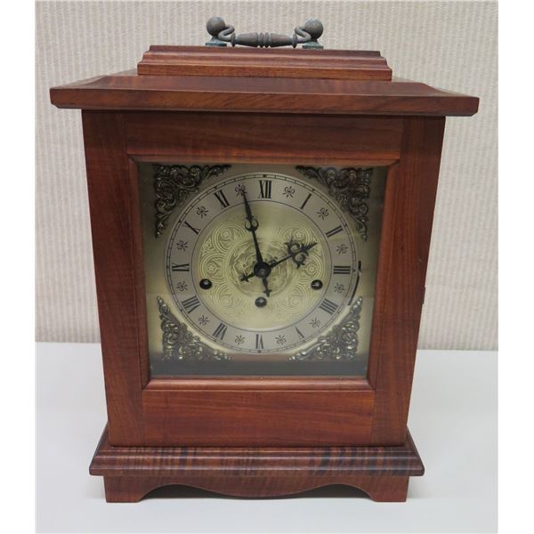 Martin & MacArthur Wooden Mantle Clock w/ Glass Door, Key & Handle