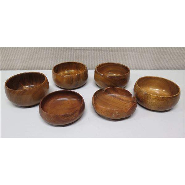 Qty 6 Misc. Round Monkeypod Wooden Bowls - 1 w/ Scalloped Edges