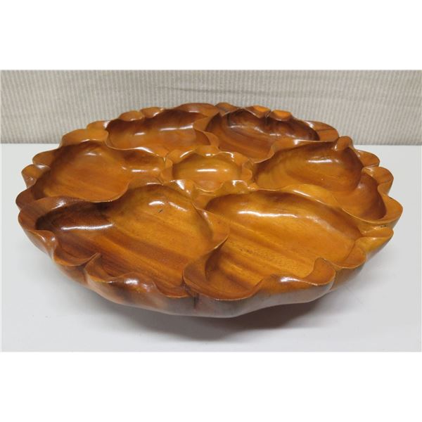 Round Wooden 7-Section Tray w/ Base & Scalloped Edges, Approx. 18" Dia