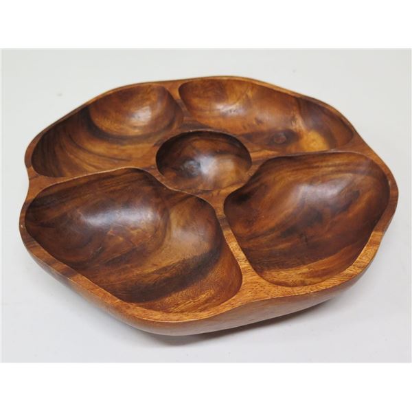Round Wooden 5-Section Tray, Approx. 11" Dia, 2"H