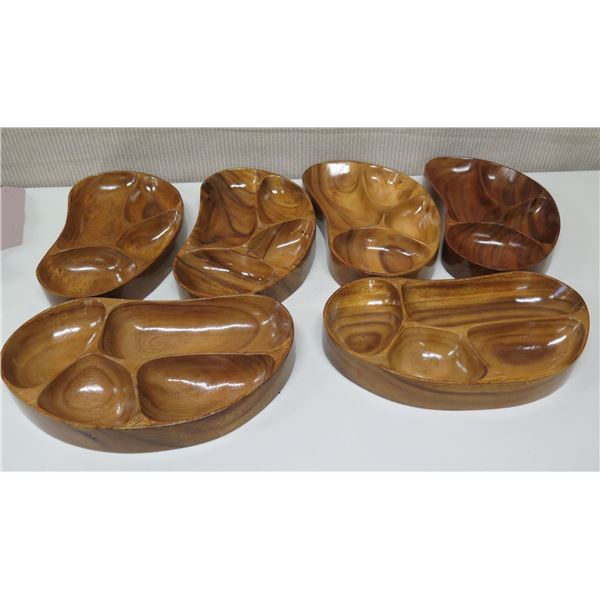 Qty 6 Kidney-Shaped Sectioned Serving Trays, Marked "AKKK"