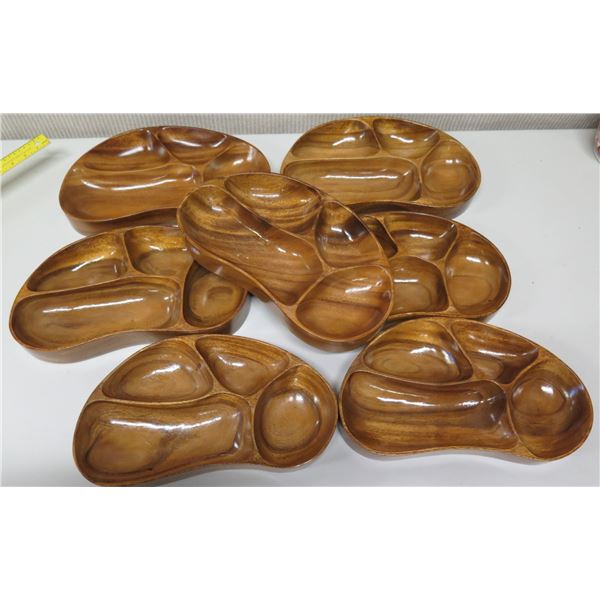 Qty 7 Kidney-Shaped Sectioned Serving Trays, Marked "AKKK"