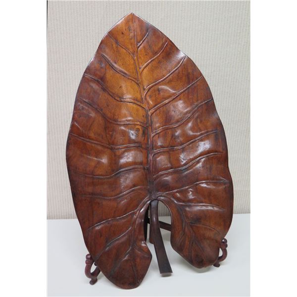 Large Carved Wooden Taro Leaf with  Stand, Approx. 25" Tall