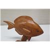 Image 2 : Carved Milo Wood Fish on Wooden Base, Signed, Approx. 8.5" Tall