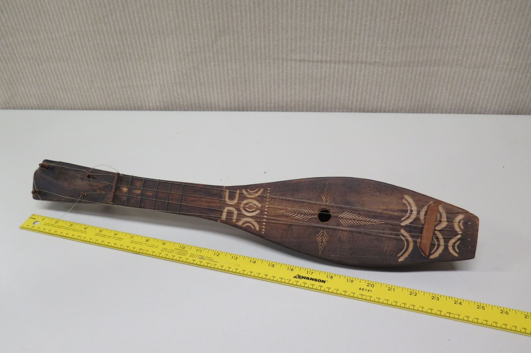 Polynesian Instruments Shell Antique Carved Wooden Polynesian 4-String Musical Instrument, Approx ...