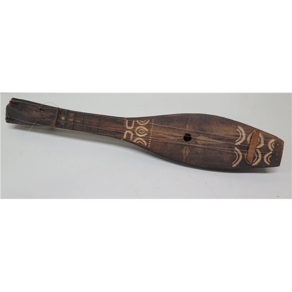 Antique Carved Wooden Polynesian 4-String Musical Instrument, Approx. 25" L
