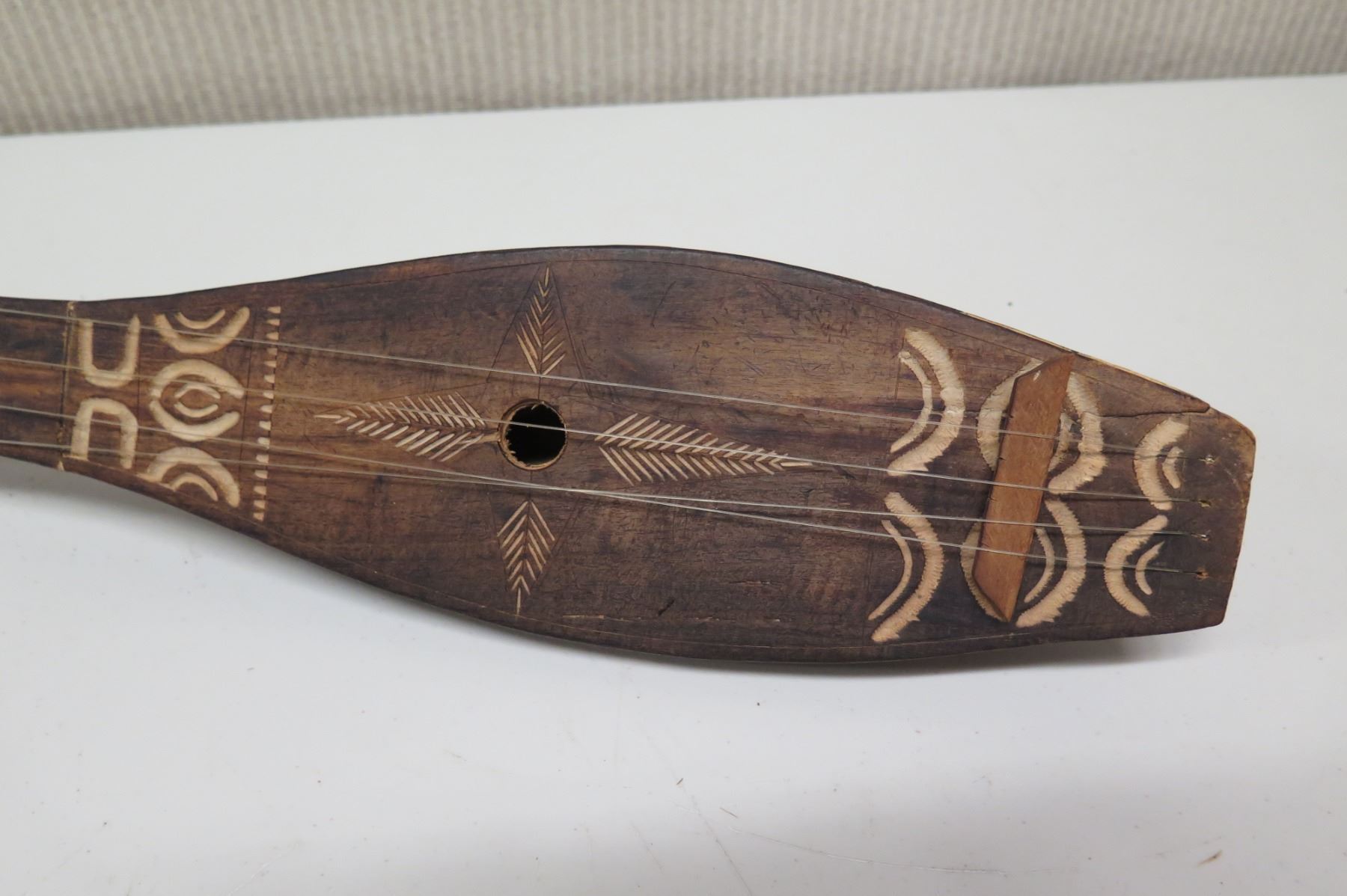Polynesian Instruments Shell Antique Carved Wooden Polynesian 4-String Musical Instrument, Approx ...
