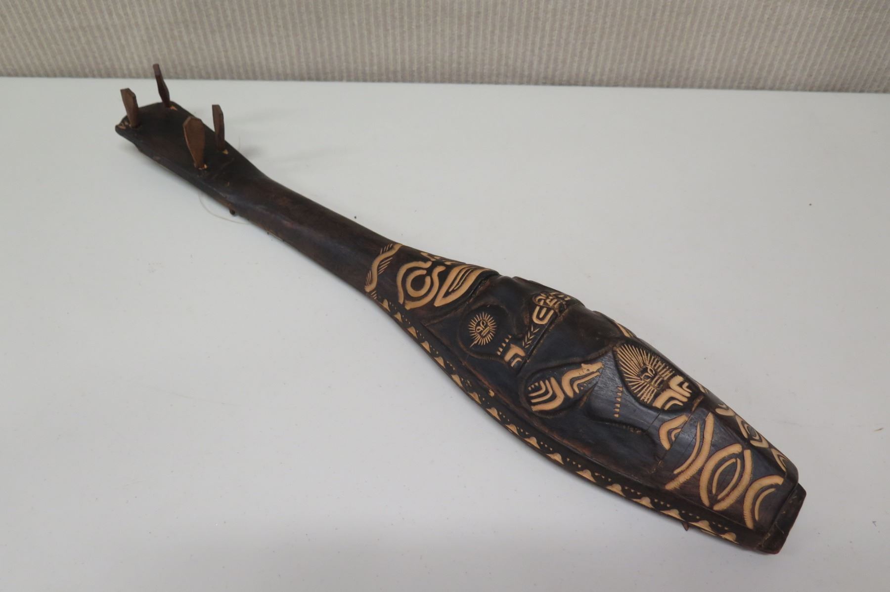 Polynesian Instruments Shell Antique Carved Wooden Polynesian 4-String Musical Instrument, Approx ...