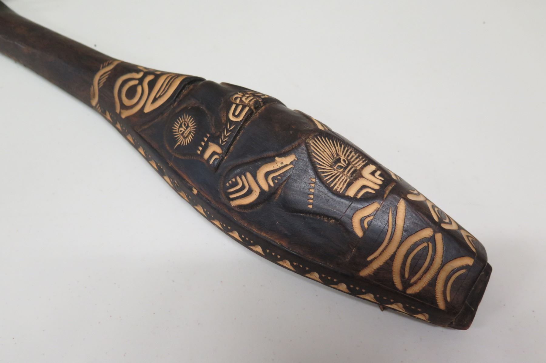 Polynesian Instruments Shell Antique Carved Wooden Polynesian 4-String Musical Instrument, Approx ...