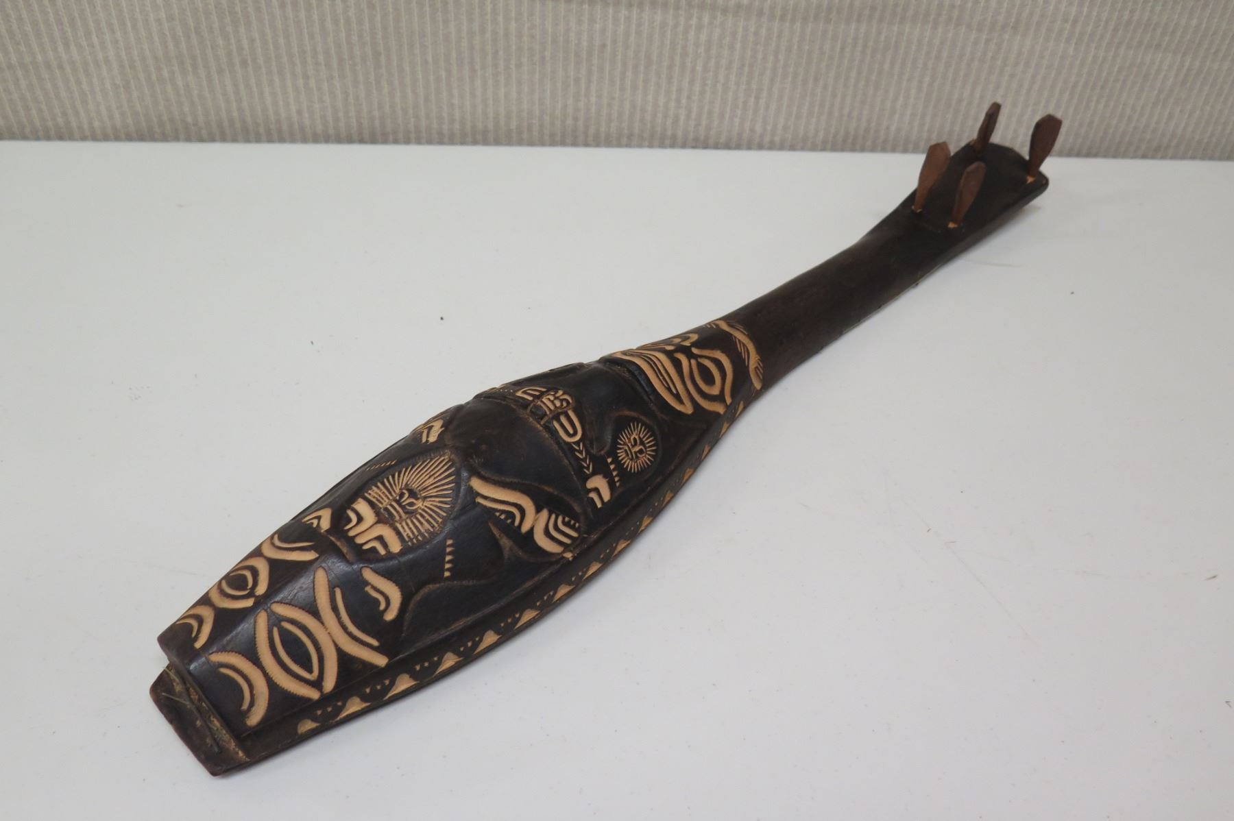 Polynesian Instruments Shell Antique Carved Wooden Polynesian 4-String Musical Instrument, Approx ...