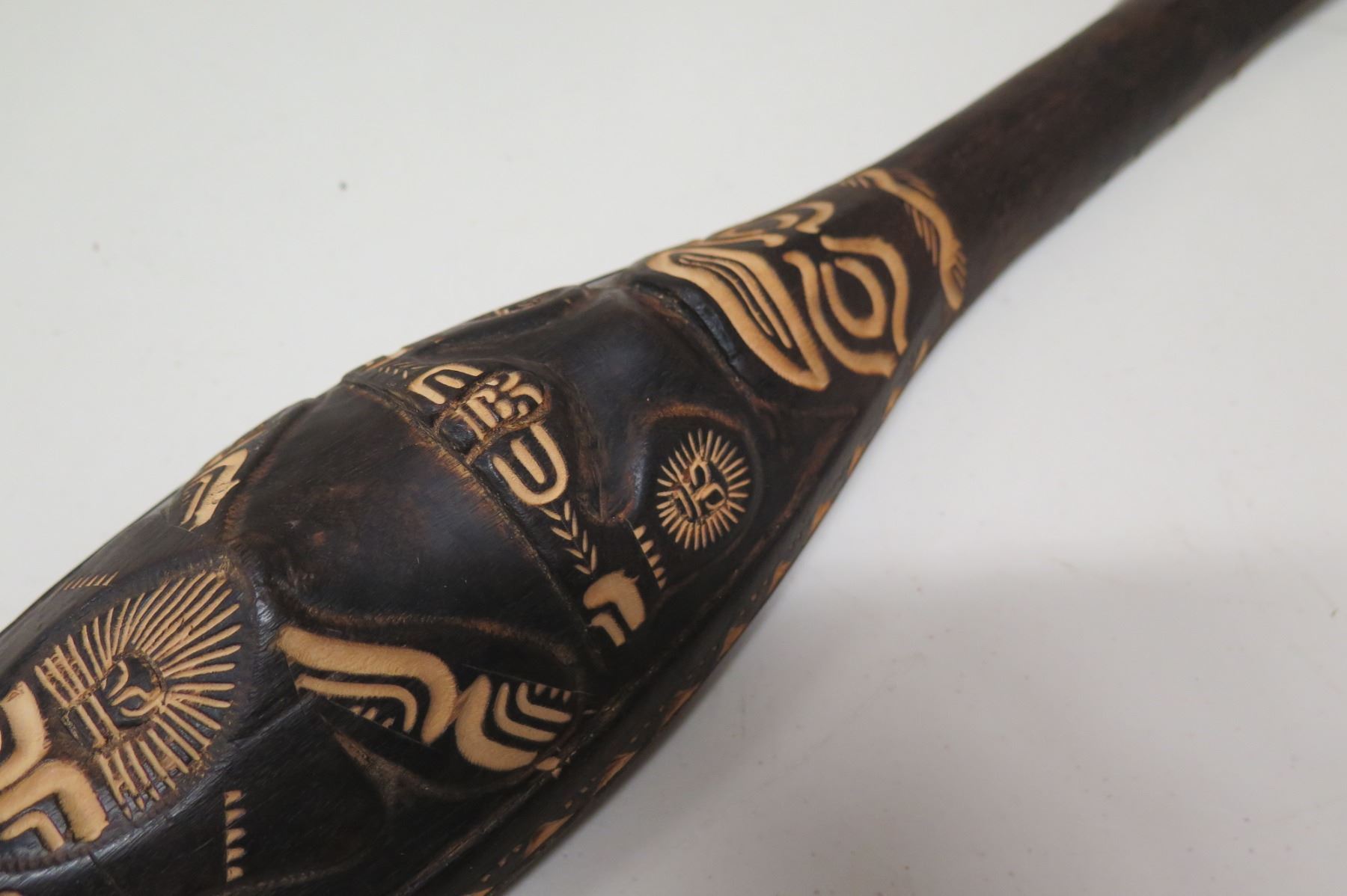 Polynesian Instruments Shell Antique Carved Wooden Polynesian 4-String Musical Instrument, Approx ...