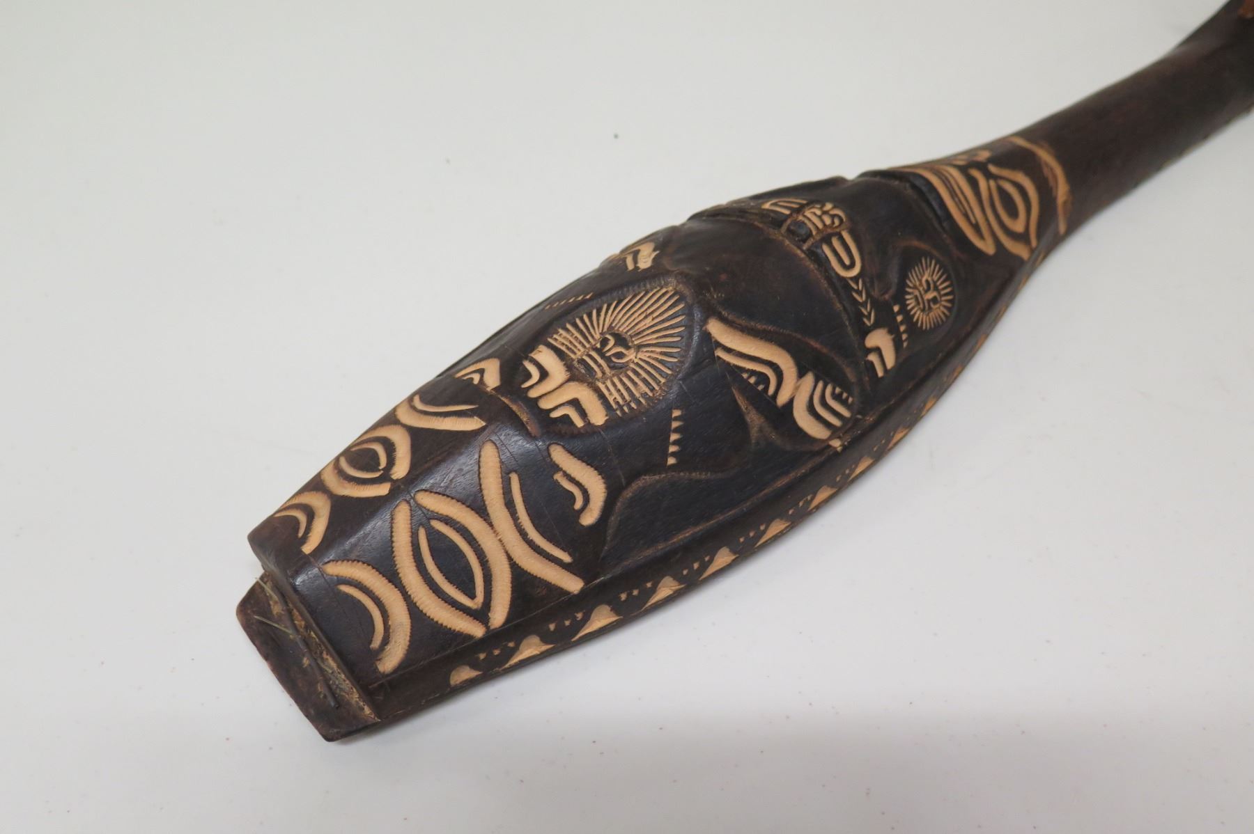 Polynesian Instruments Shell Antique Carved Wooden Polynesian 4-String Musical Instrument, Approx ...