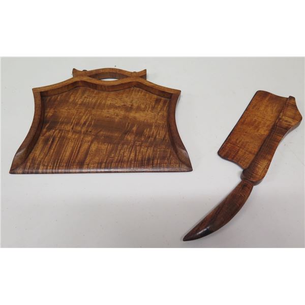 Decorative Koa Wood Crumber (Table Scraper) and Pan