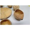 Image 2 : Qty 8 Oval Coconut Footed Bowls w/ Carved Wooden Base & Wooden Plate