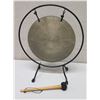 Image 1 : Round Metal Gong w/ Stand, Wood Mallet, Approx. 16" Tall