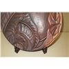 Image 2 : Carved Round Wooden Plate w/ Stand, Leaf Pattern 14" Dia, by Monkey Pod Honolulu