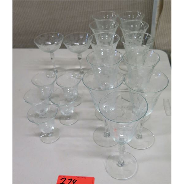 Approx. Qty 18 Glass Stemware, Various Sizes