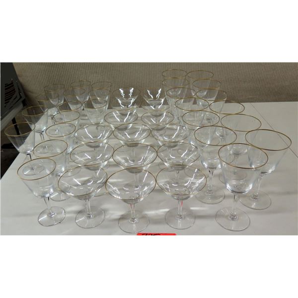 Approx. Qty 41 Stemmed Glasses w/ Gold-Tone Rim