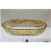 Image 2 : Large Yellow-Tinted Oval Glass Bowl w/ Scallopped & Acid- Etched Detail, 19.5" Long