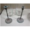Image 2 : Qty 2 Distressed Metal Candle Holders & 2 Cylinder Vases (taller vase is 16" tall)