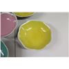 Image 2 : Qty 6 Ceramic Glazed Bowls - 3 Green, 2 Yellow & 1 Pink, Floral Design on Sides
