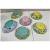 Image 8 : Qty 6 Ceramic Glazed Bowls - 3 Green, 2 Yellow & 1 Pink, Floral Design on Sides