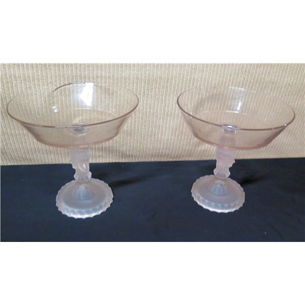 Qty 2 Stemmed Glasses w/ Frosted Stem