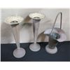Image 1 : Qty 2 Tapered Metal Vases (16"H) & Metal Basket (18")