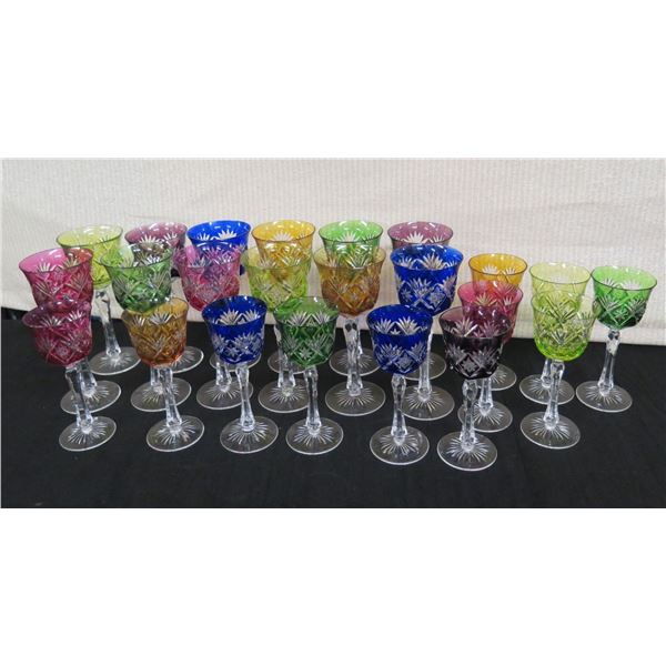 Qty 20+ Stemmed Colored Cordial & Wine Glasses, Approx. 8.5" Tall