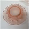 Image 2 : Qty 3 Pink-Tinted Glassware - Etched Fish Motif Bowl, Footed Bowl w/ Lid, Candle Holder