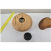 Image 8 : Round Tamarind Wood Bowl w/ Lid (Signed Clemente) & Fruit-Shape Bowl