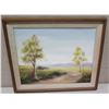 Image 1 : Framed Original Art on Canvas 17.5x15, Signed by Artist Perrett '74 "Country Road Albury, Australia"