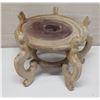 Image 1 : Carved Round Wood Plant Stand w/ Curved Legs, 13" Dia, 10.5" H