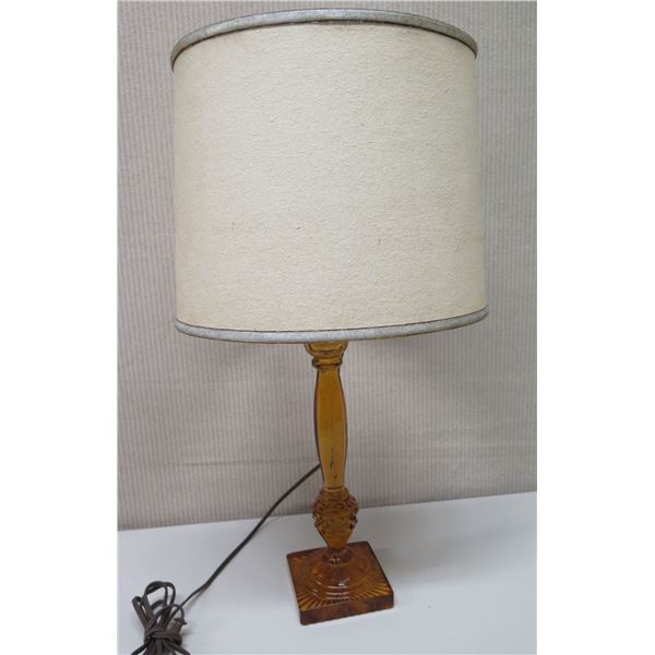 Vintage Glass Table Lamp w/ Shade, 28" Tall