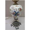Image 2 : Vintage White Floral Porcelain Lamp on Metal Base w/ Glass Shade, 21.5" Tall