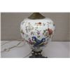 Image 3 : Vintage White Floral Porcelain Lamp on Metal Base w/ Glass Shade, 21.5" Tall