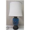 Image 1 : Blue Oriental Porcelain Lamp w/ Round Base & White Shade