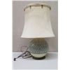Image 1 : Round Ball Lamp with Blue/White Geometric Design, Approx. 24" Tall
