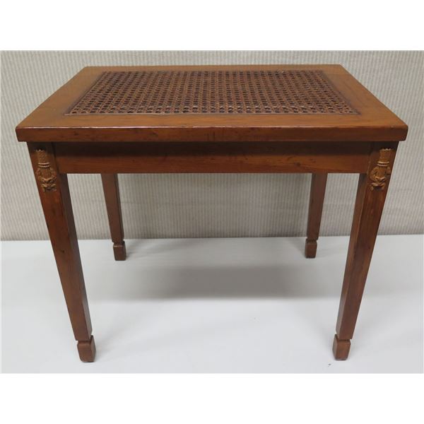 Wooden Side Table with Woven Cane Rattan Top & Tapered Legs 14"x20"x18"H