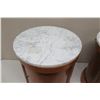 Image 2 : Qty 2 Round Cyclindrical Wooden End Tables w/ Cabinet, Shelving & Stone Top