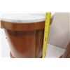 Image 8 : Qty 2 Round Cyclindrical Wooden End Tables w/ Cabinet, Shelving & Stone Top